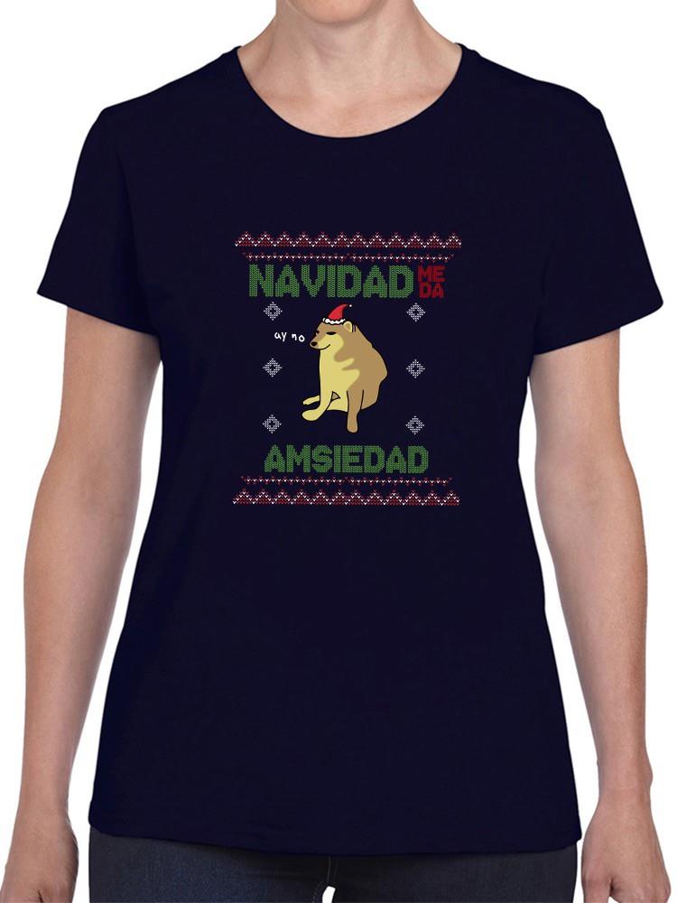 Foto 1 | Playera Smartprintsink Para Mujer Navidad Me Da Amsiedad Color Azul Marino