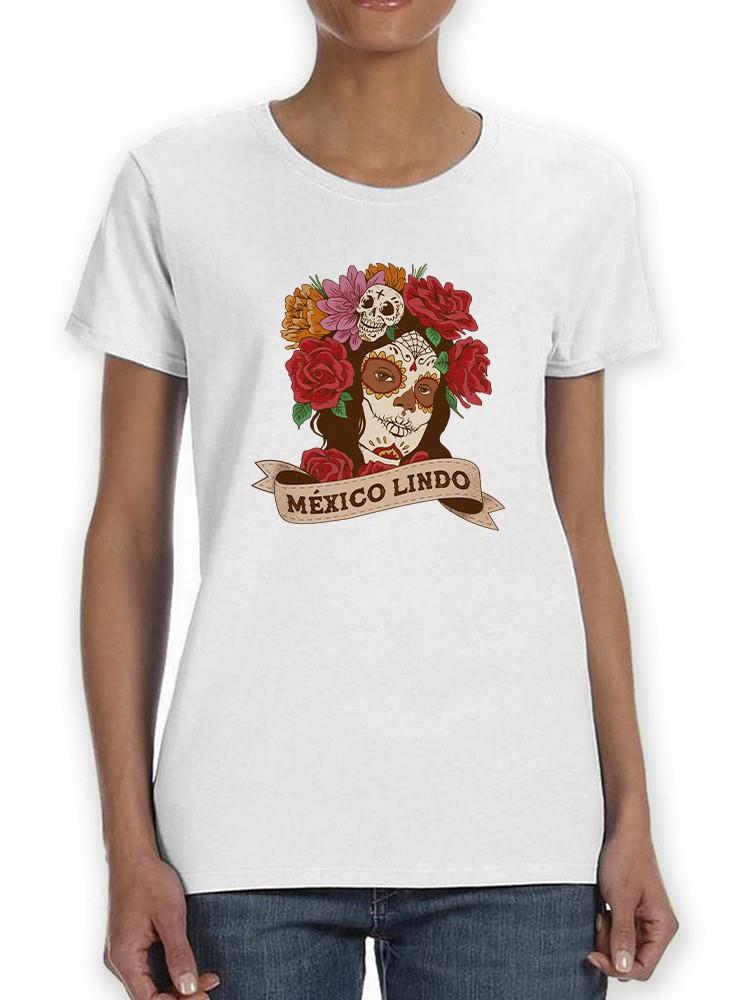 Foto 2 pulgar | Playera para Mujer Smartprintsink Catrina con Flores color Blanco