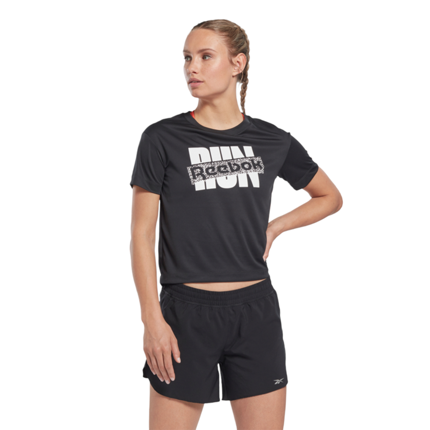 Foto 3 pulgar | Playera Reebok Run Sw Hi6941 Negra para Mujer
