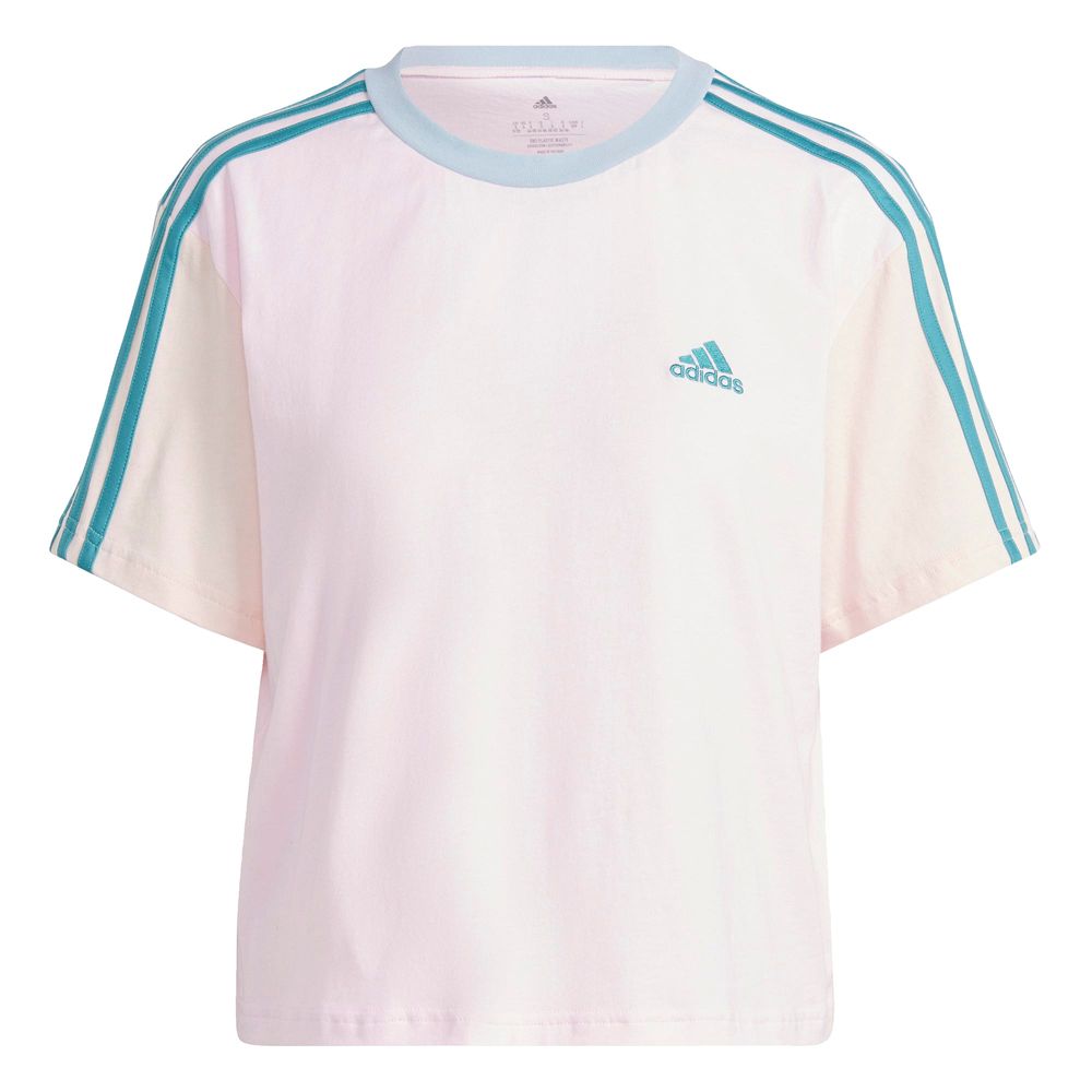 Playera Corta Adidas Essentials 3 Franjas Rosa para Mujer