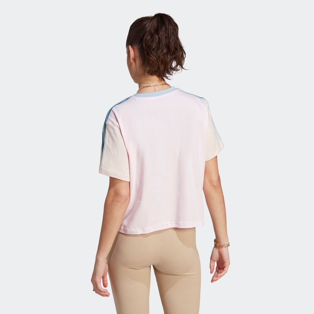 Foto 5 pulgar | Playera Corta Adidas Essentials 3 Franjas Rosa para Mujer