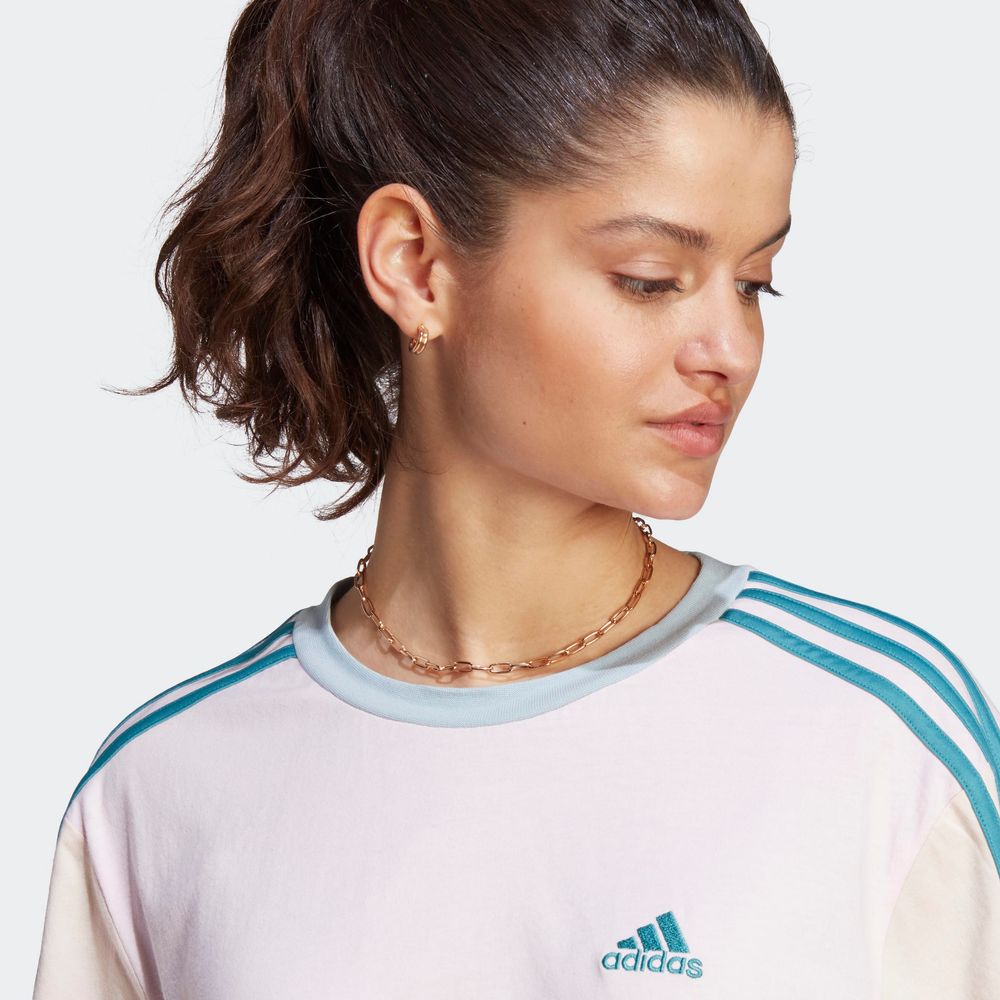 Foto 6 | Playera Corta Adidas Essentials 3 Franjas Rosa para Mujer