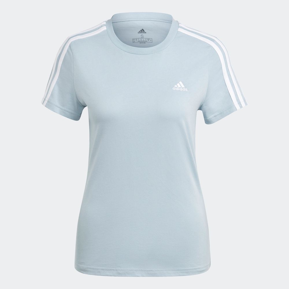 Foto 3 pulgar | Playera Adidas Essentials 3 Franjas Ajustada Azul para Mujer