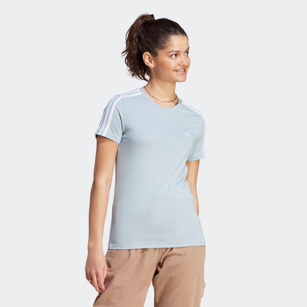 Foto 4 pulgar | Playera Adidas Essentials 3 Franjas Ajustada Azul para Mujer