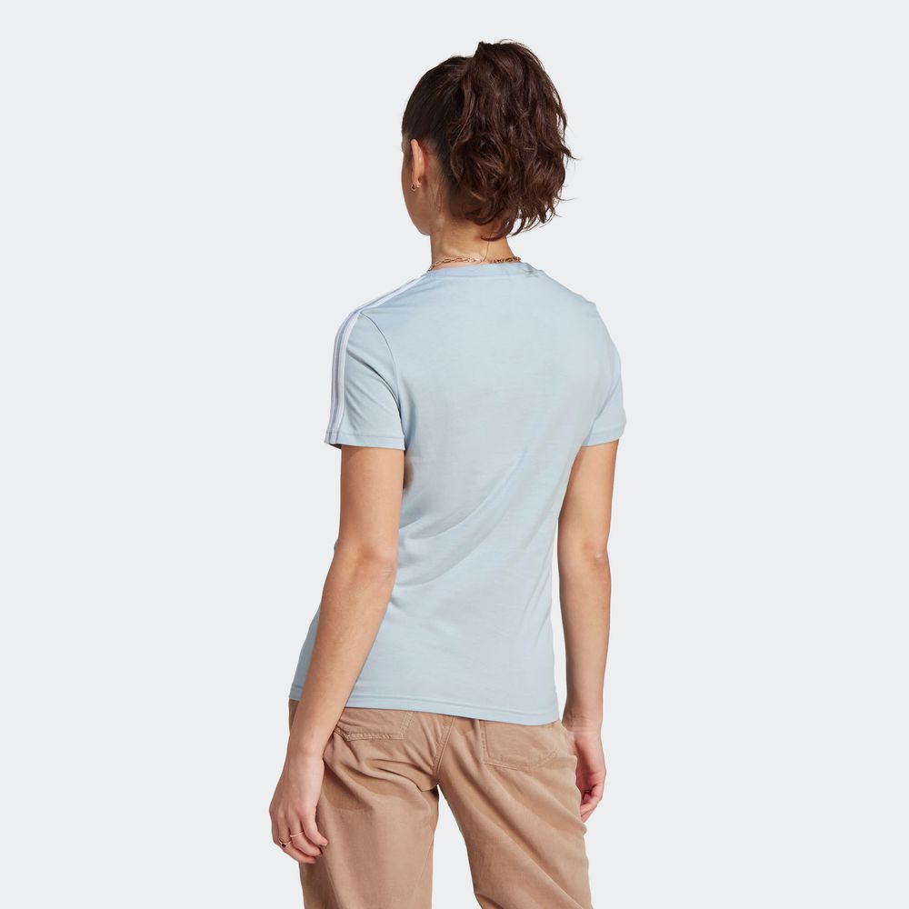 Foto 5 pulgar | Playera Adidas Essentials 3 Franjas Ajustada Azul para Mujer