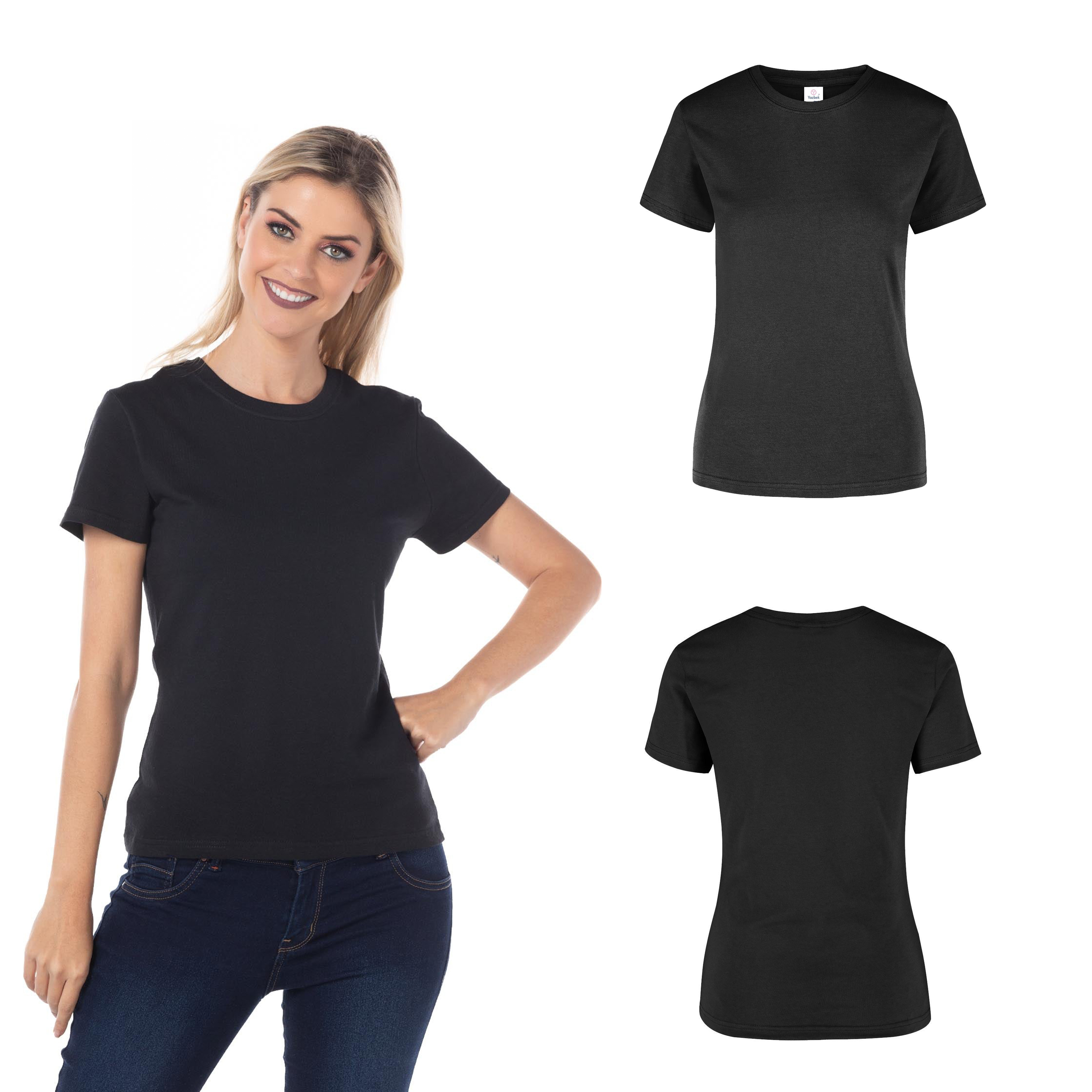 Foto 3 pulgar | Playera Cuello Redondo Yazbek Negra para Mujer