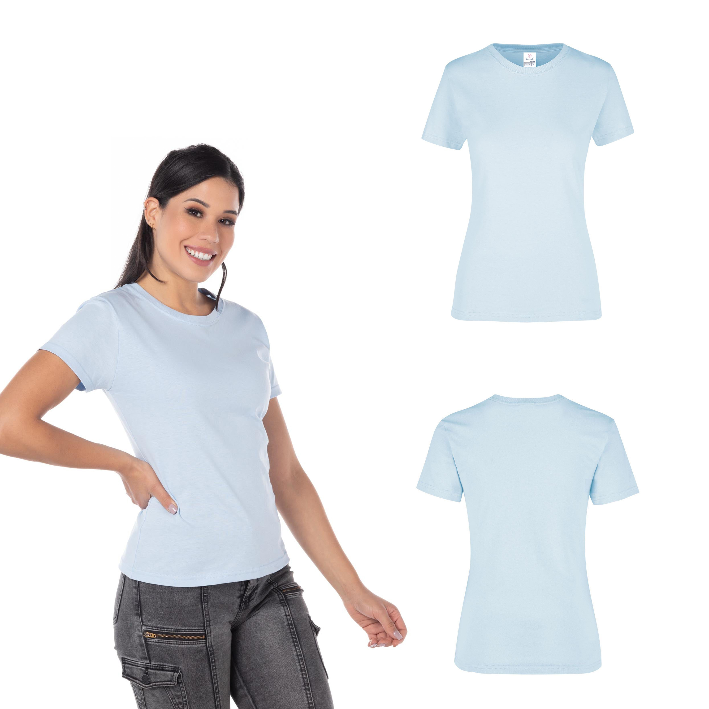Foto 3 pulgar | Playera Cuello Redondo Yazbek Azul Claro para Mujer