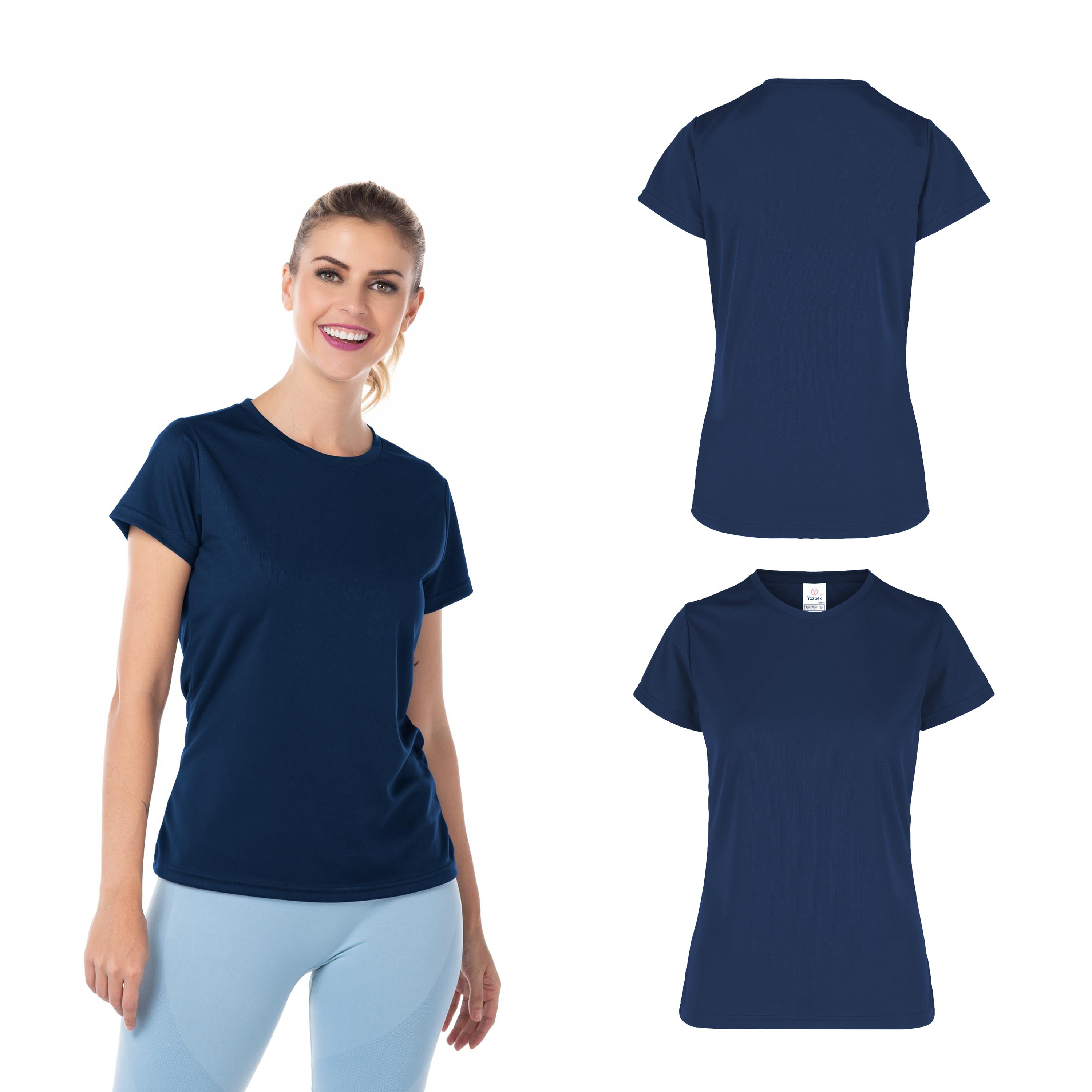 Foto 3 pulgar | Playera Cuello Redondo Yazbek  Azul Marino para Mujer
