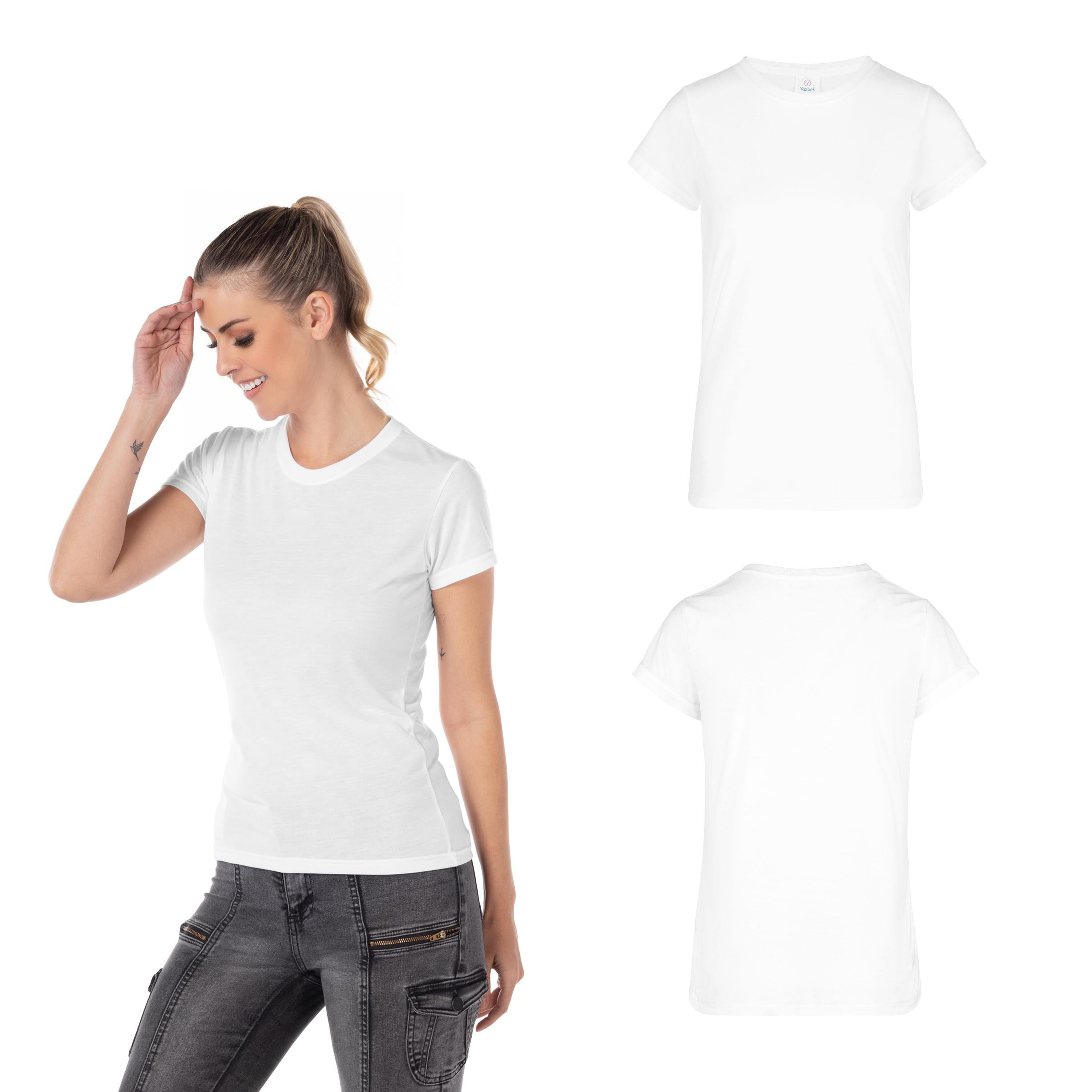 Foto 3 pulgar | Playera Cuello Redondo Yazbek Blanca para Mujer