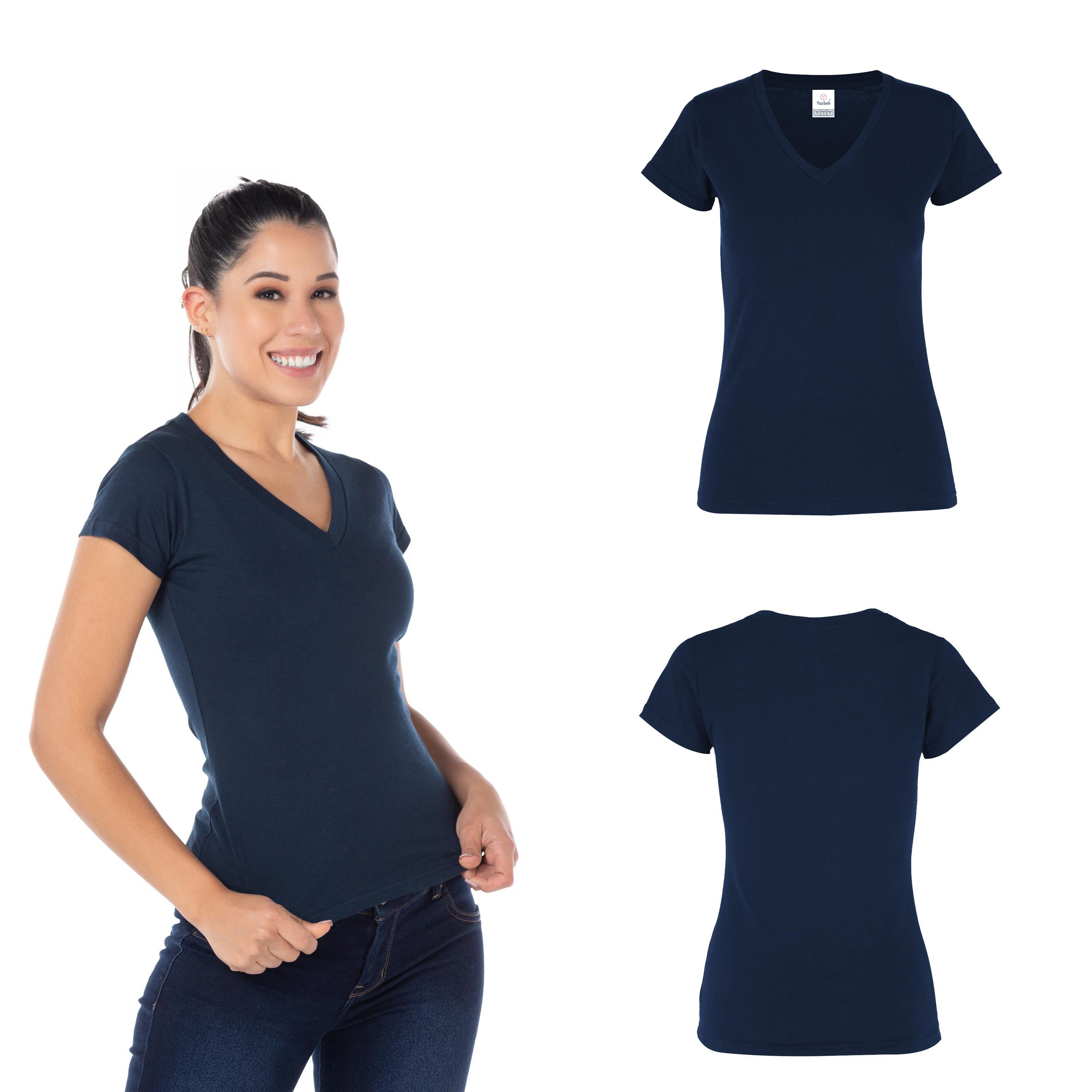 Foto 3 pulgar | Playera Cuello V Yazbek Azul Marino para Mujer