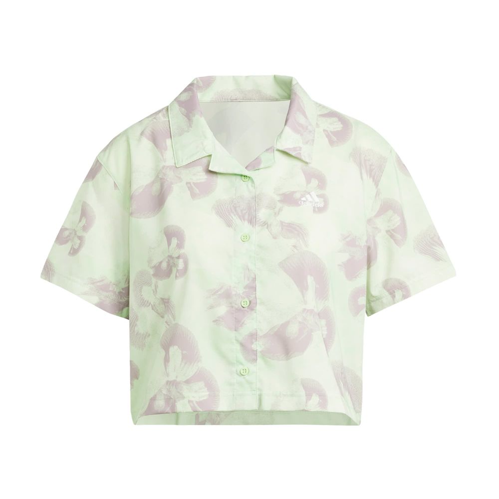 Playera Polo Corta Estampado Floral Tejida Adidas Beige Mujer