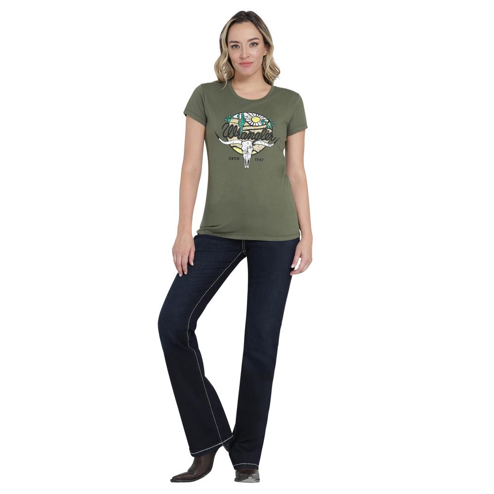 Foto 4 | Playera Wrangler Slim Fit 402 Verde Oscuro para Mujer