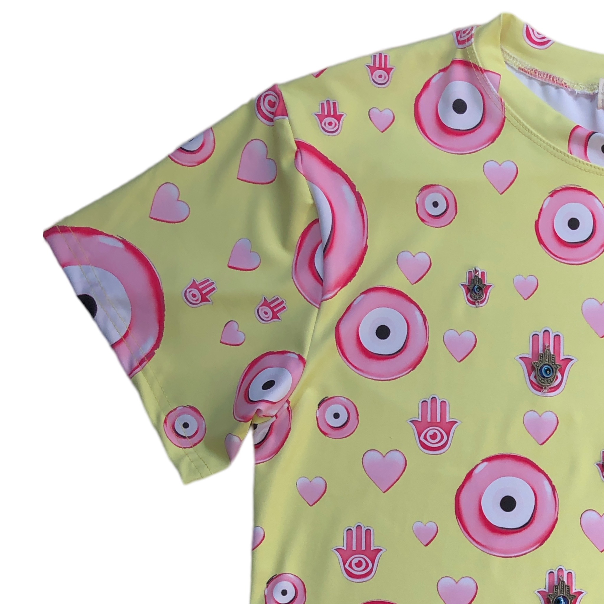 Foto 3 pulgar | Playera Ojos Turcos Lc Amarilla  para Mujer