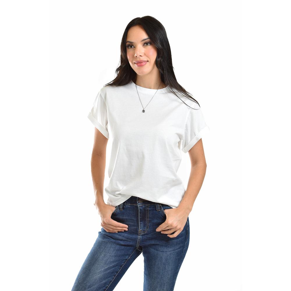 Foto 5 pulgar | Playera Roman Fashion Manga Corta Blanca para Mujer