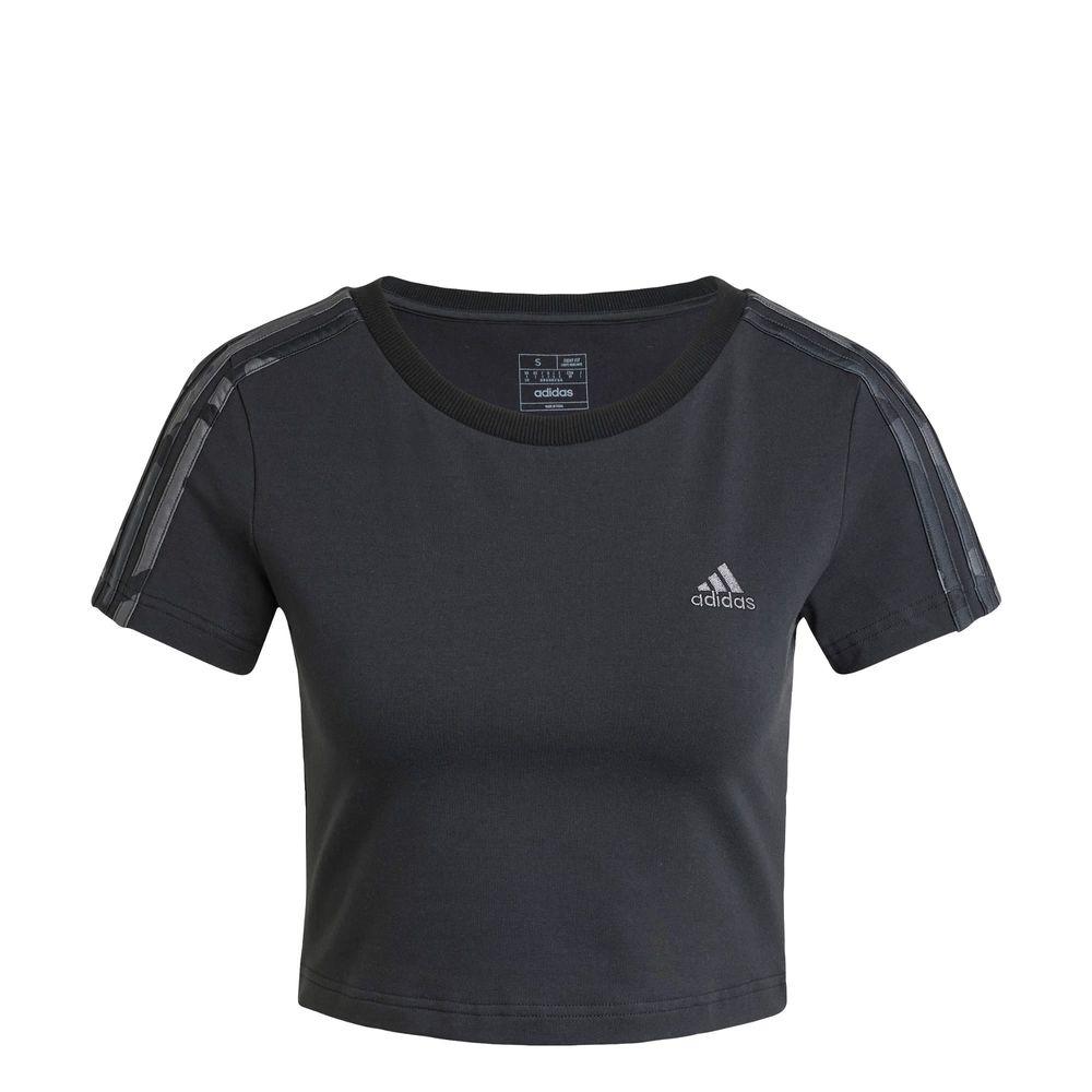 Foto 2 pulgar | Playera Essentials 3 Franjas Estampado De Camuflaje Adidas Negro Mujer