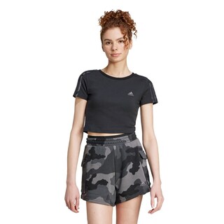 Foto 2 | Playera Essentials 3 Franjas Estampado De Camuflaje Adidas Negro Mujer