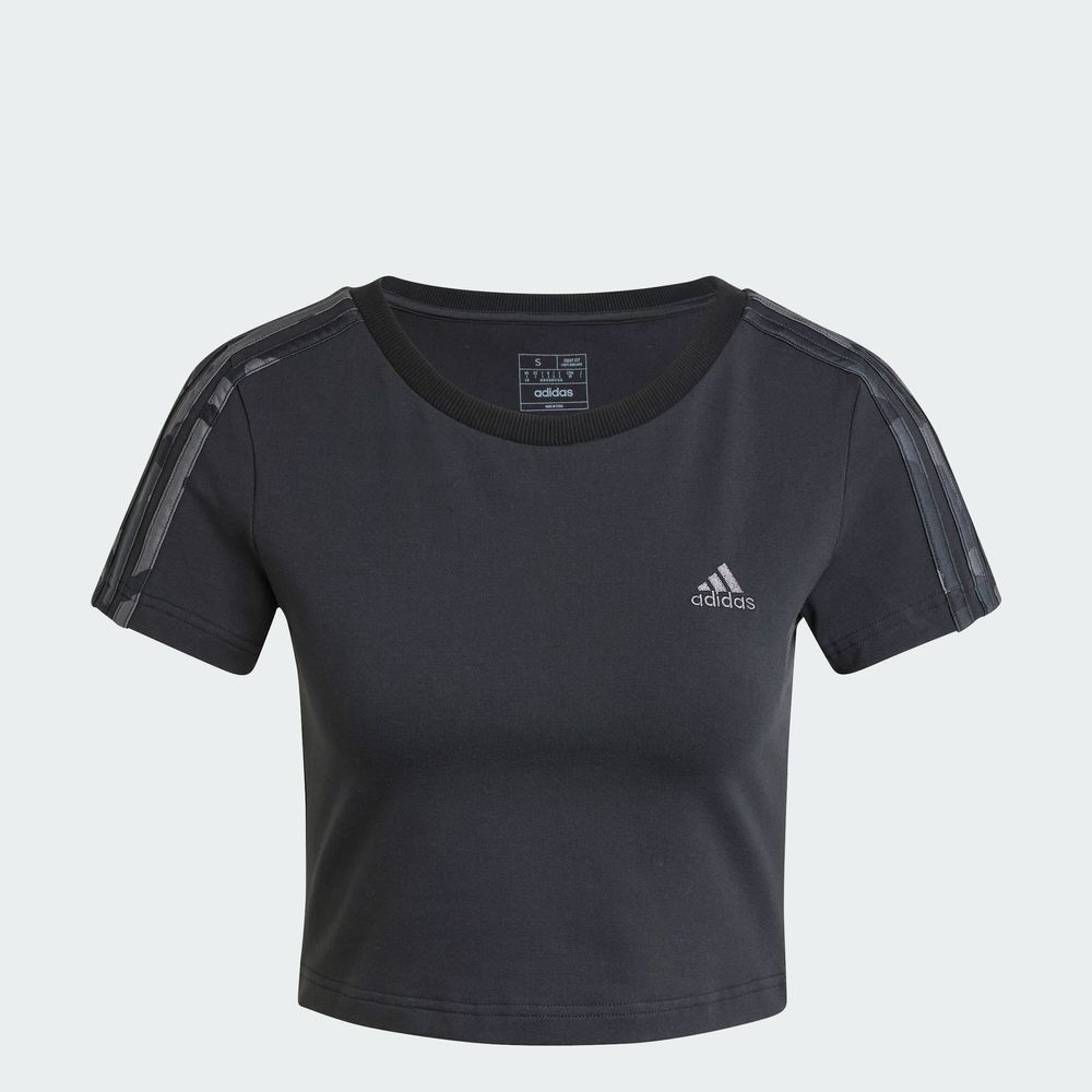 Foto 4 pulgar | Playera Essentials 3 Franjas Estampado De Camuflaje Adidas Negro Mujer