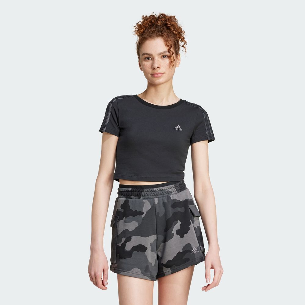 Foto 5 pulgar | Playera Essentials 3 Franjas Estampado De Camuflaje Adidas Negro Mujer