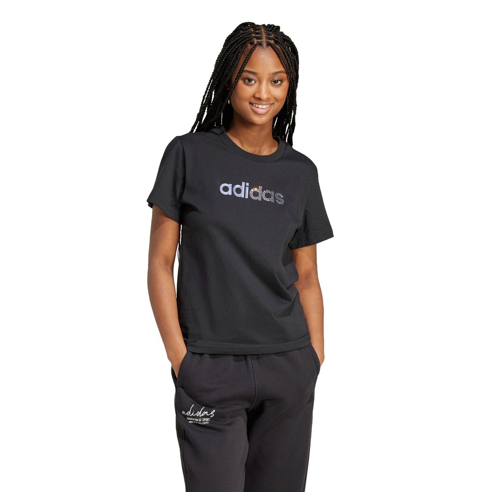 Foto 3 pulgar | Playera Holiday Estampada Adidas Negro Mujer