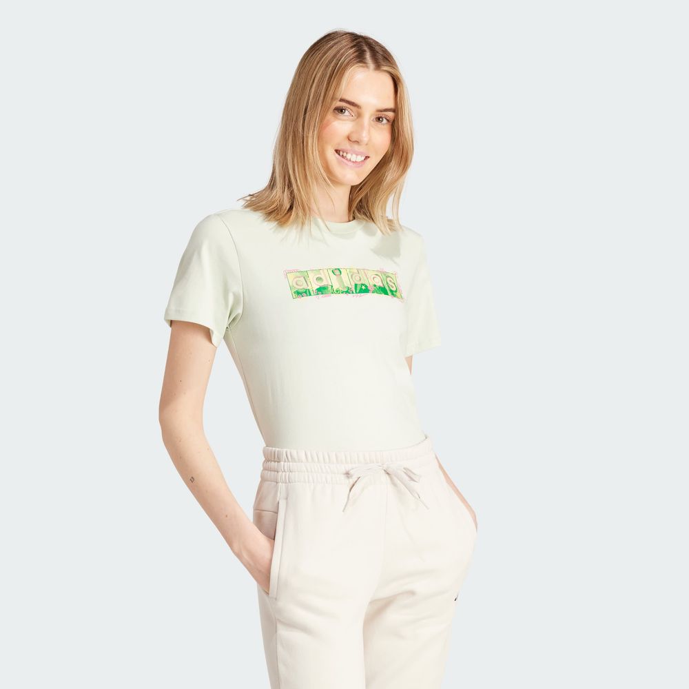 Foto 6 pulgar | Playera Doodle Estampada Adidas Verde Mujer