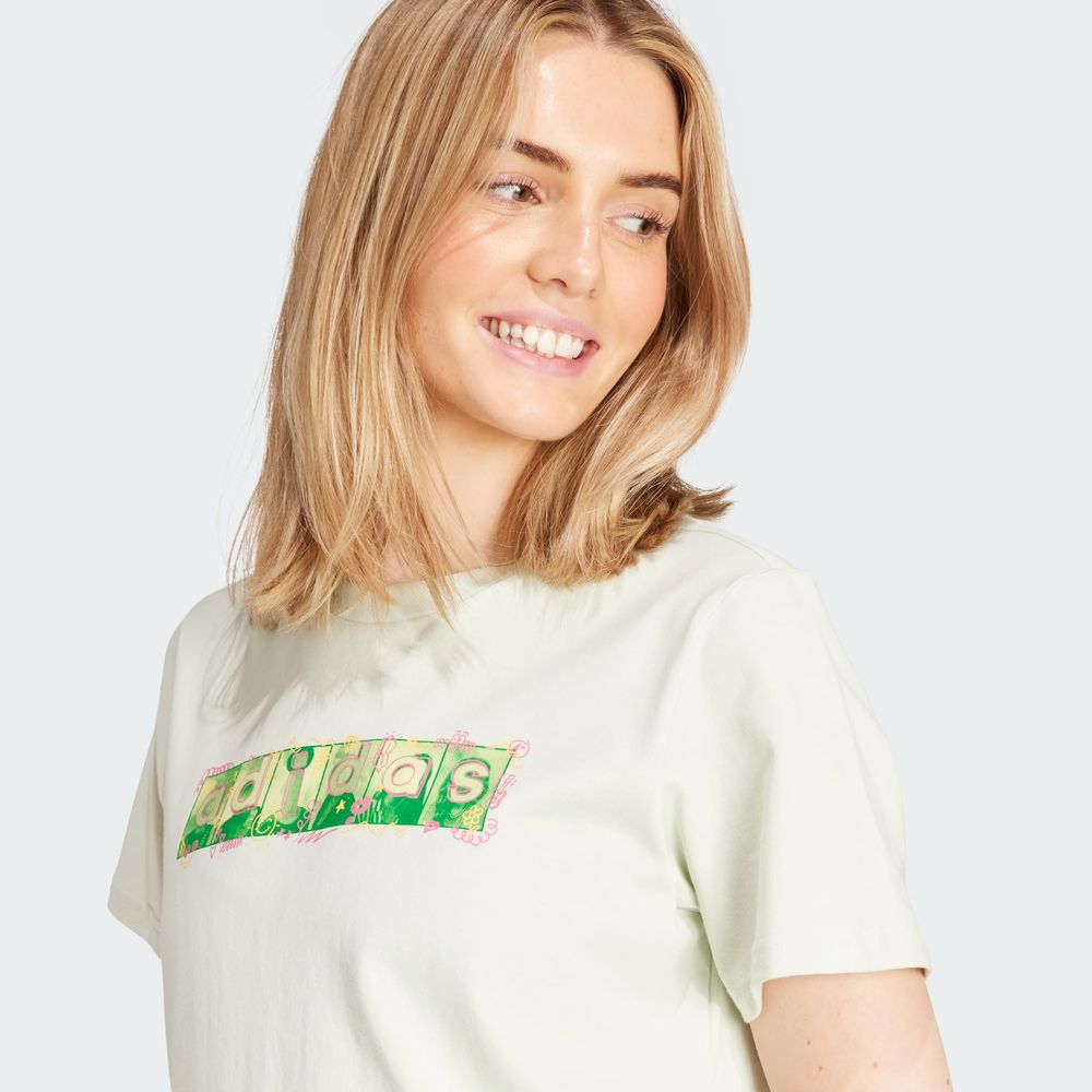 Foto 7 pulgar | Playera Doodle Estampada Adidas Verde Mujer