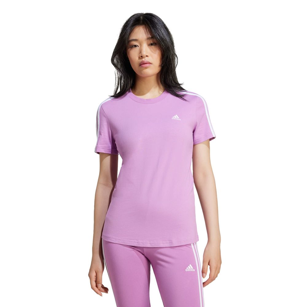 Foto 2 | Playera Essentials 3 Franjas Ajustada Adidas Violeta Mujer