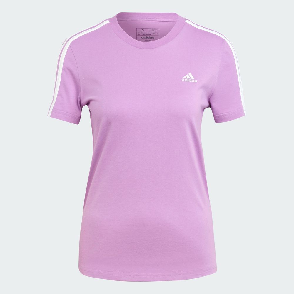 Foto 4 pulgar | Playera Essentials 3 Franjas Ajustada Adidas Violeta Mujer
