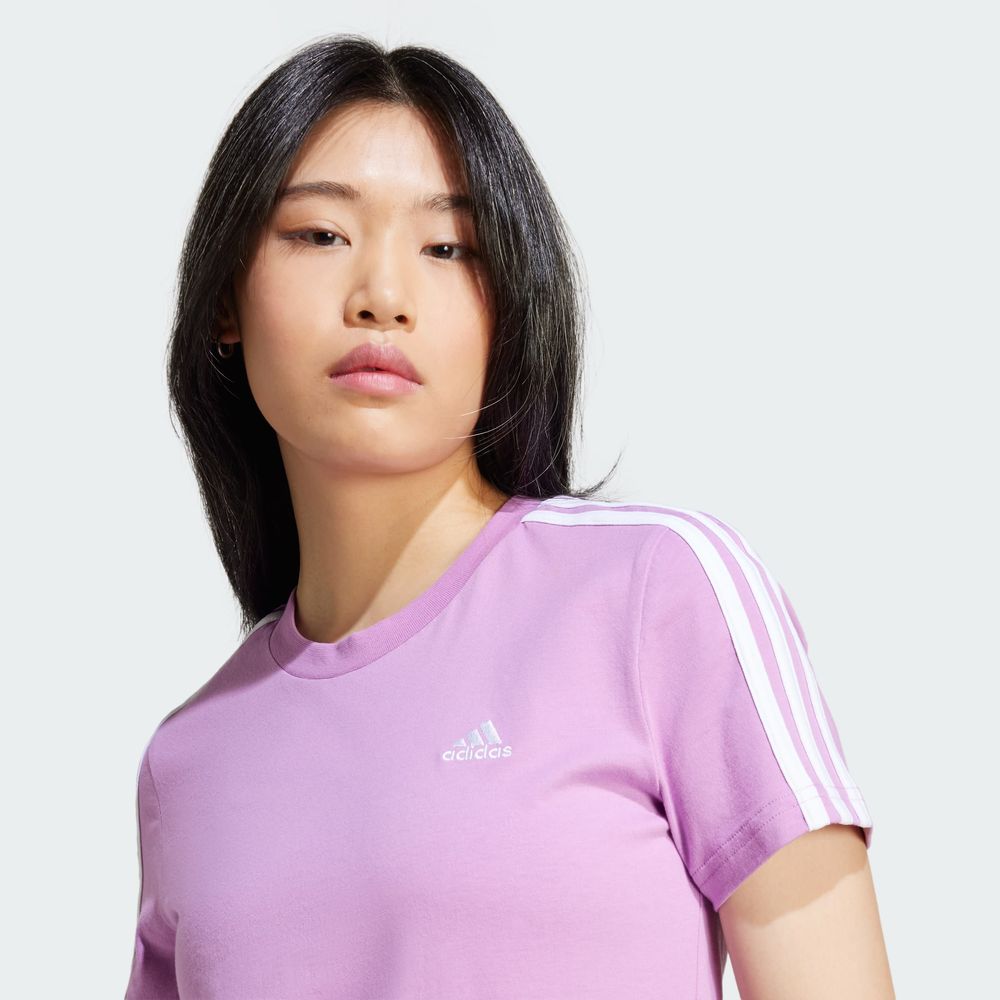 Foto 7 pulgar | Playera Essentials 3 Franjas Ajustada Adidas Violeta Mujer