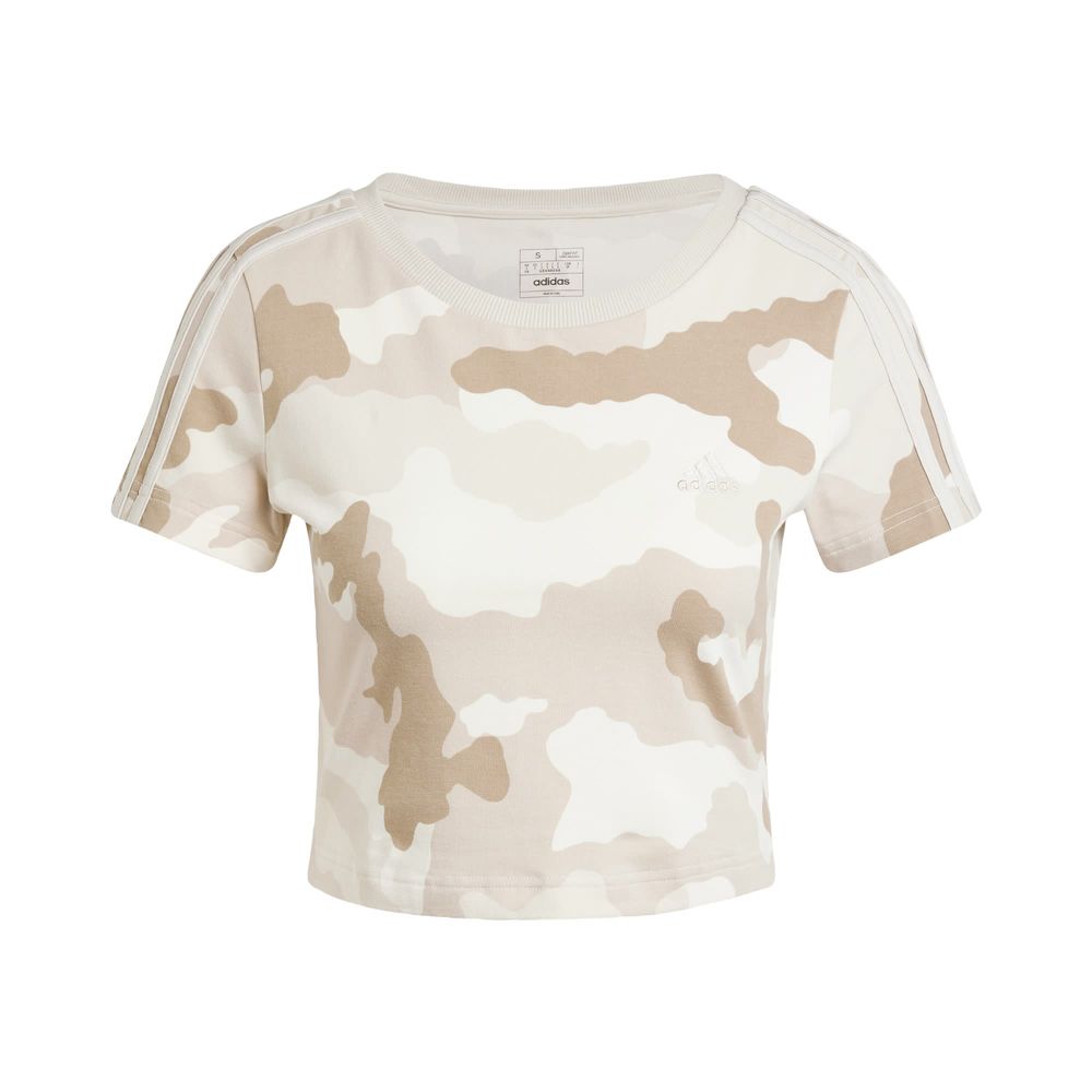 Foto 2 pulgar | Playera Essentials 3 Franjas Estampado De Camuflaje Adidas Beige Mujer