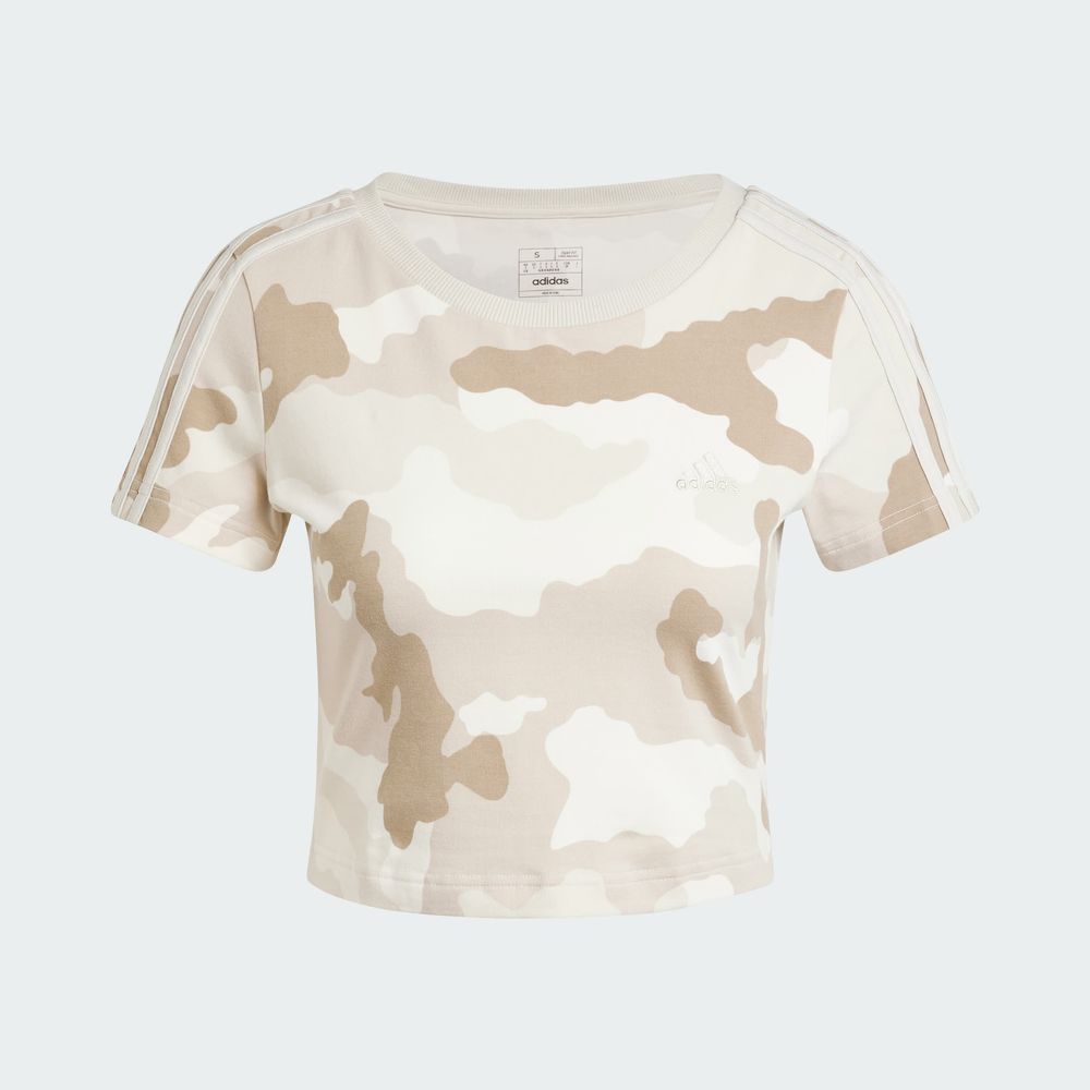 Foto 3 pulgar | Playera Essentials 3 Franjas Estampado De Camuflaje Adidas Beige Mujer