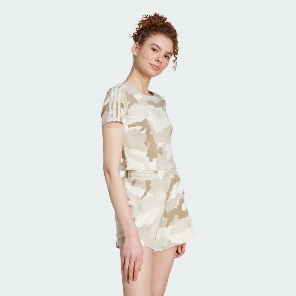 Foto 4 pulgar | Playera Essentials 3 Franjas Estampado De Camuflaje Adidas Beige Mujer
