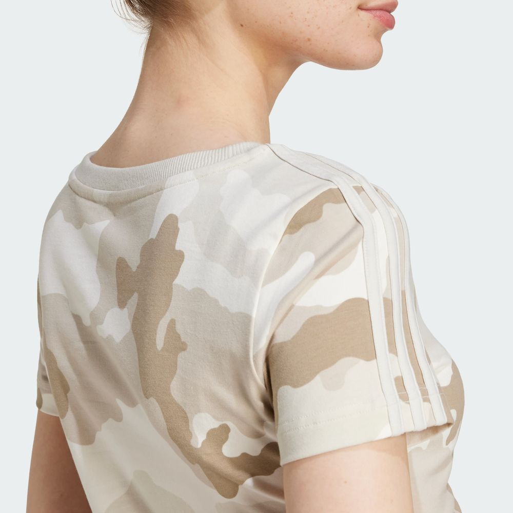 Foto 6 pulgar | Playera Essentials 3 Franjas Estampado De Camuflaje Adidas Beige Mujer