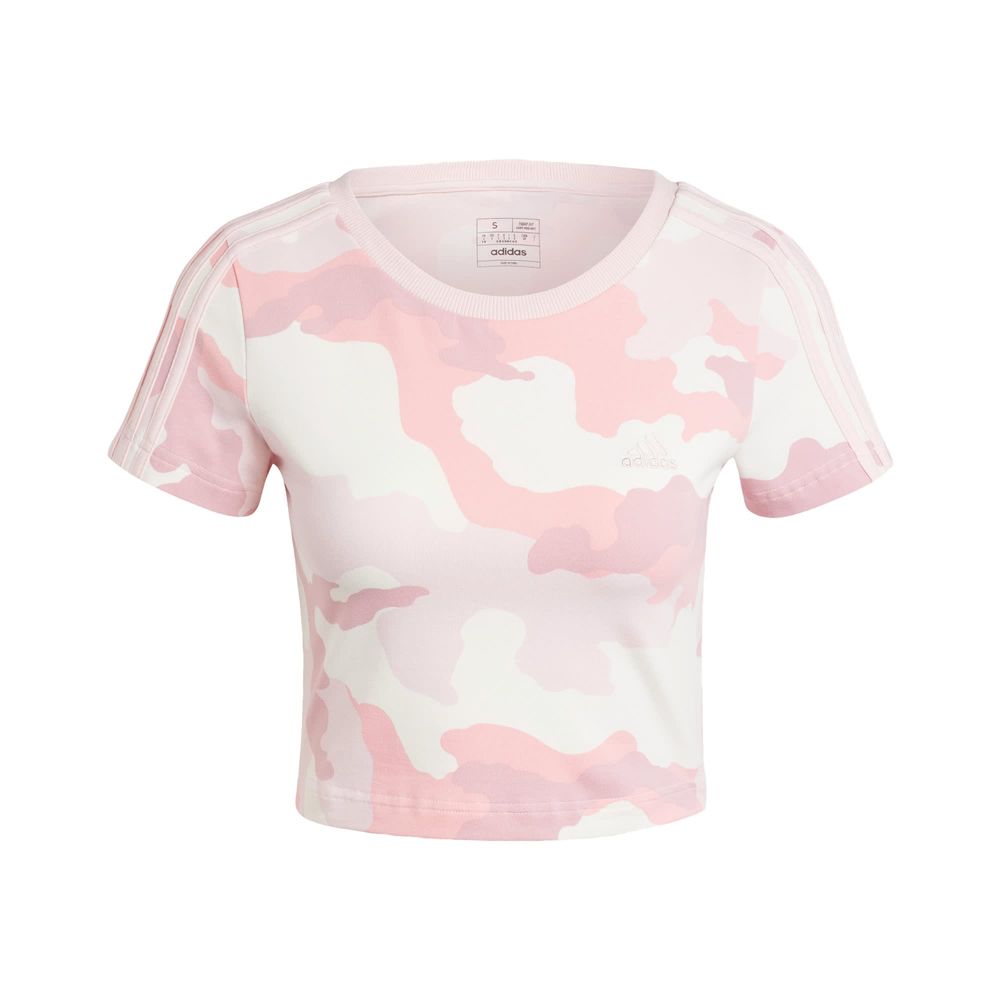 Foto 2 pulgar | Playera Essentials 3 Franjas Estampado De Camuflaje Adidas Rosa Mujer