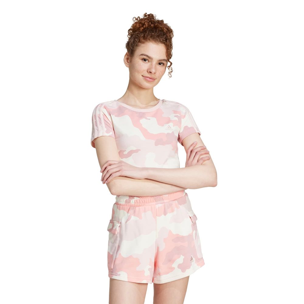 Foto 2 | Playera Essentials 3 Franjas Estampado De Camuflaje Adidas Rosa Mujer