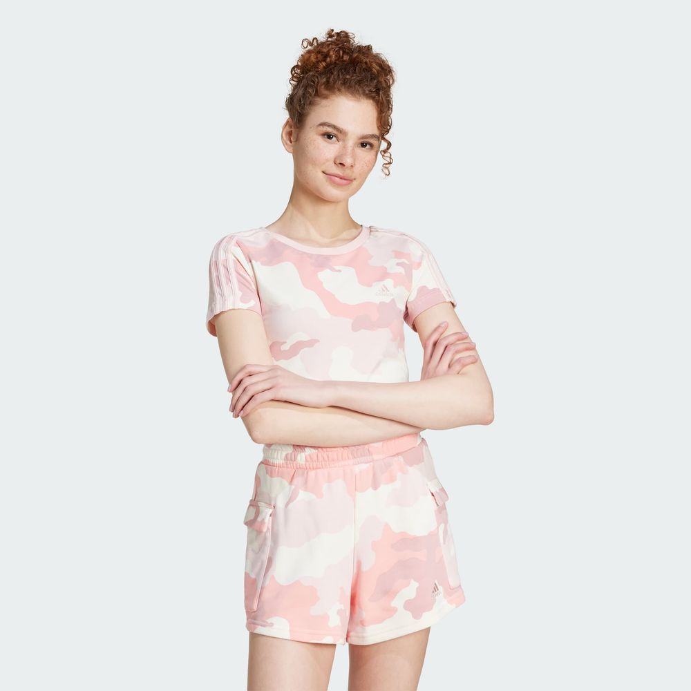 Foto 5 pulgar | Playera Essentials 3 Franjas Estampado De Camuflaje Adidas Rosa Mujer