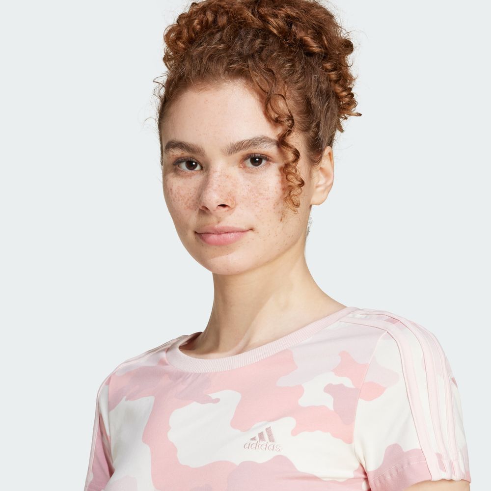 Foto 7 pulgar | Playera Essentials 3 Franjas Estampado De Camuflaje Adidas Rosa Mujer