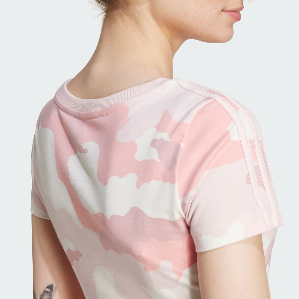 Foto 8 pulgar | Playera Essentials 3 Franjas Estampado De Camuflaje Adidas Rosa Mujer
