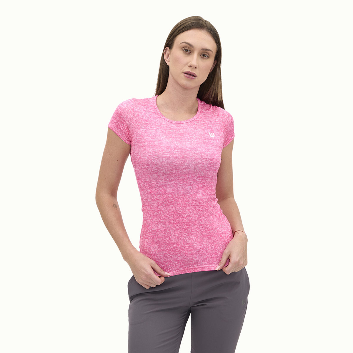 Foto 2 pulgar | Playera Wilson Cuello Redondo Jaspeada Para Mujer
