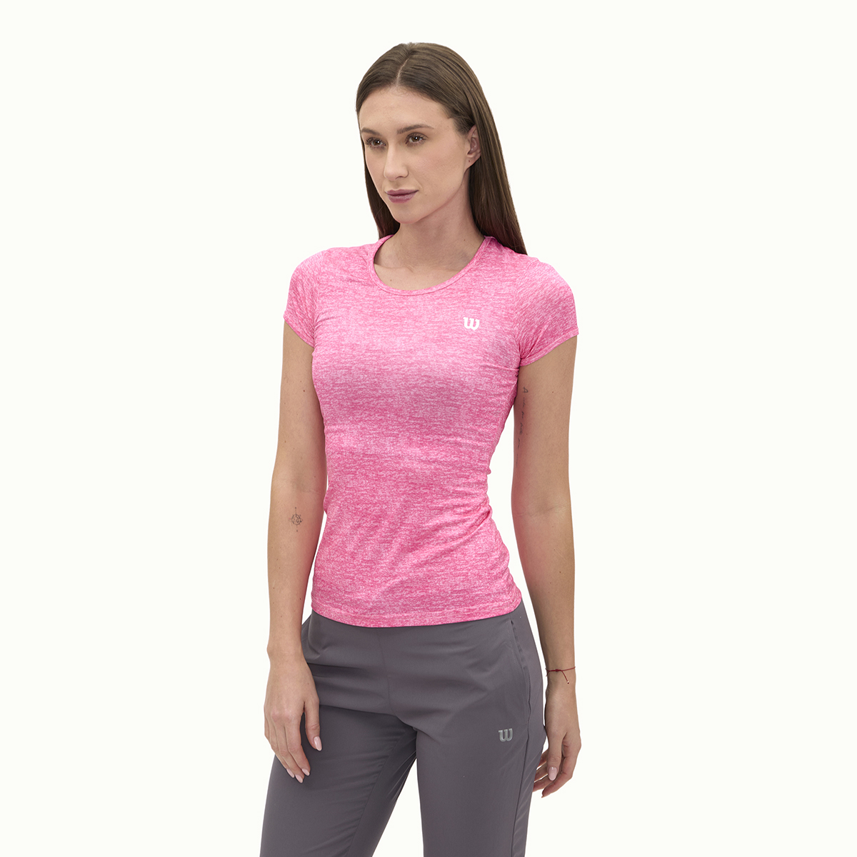 Foto 4 pulgar | Playera Wilson Cuello Redondo Jaspeada Para Mujer