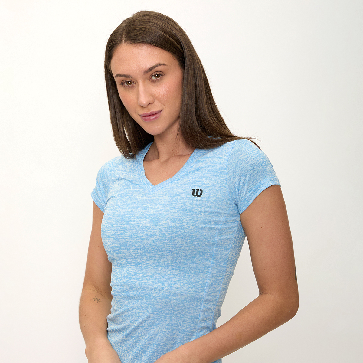 Foto 4 pulgar | Playera Wilson Cuello V Jaspeada Para Mujer
