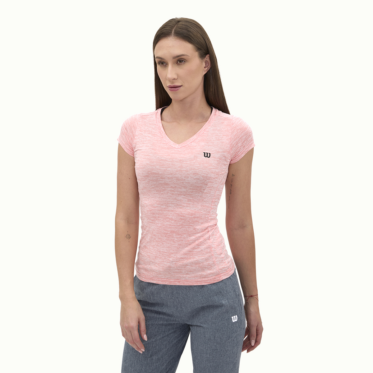 Foto 4 pulgar | Playera Wilson Cuello V Jaspeada Para Mujer