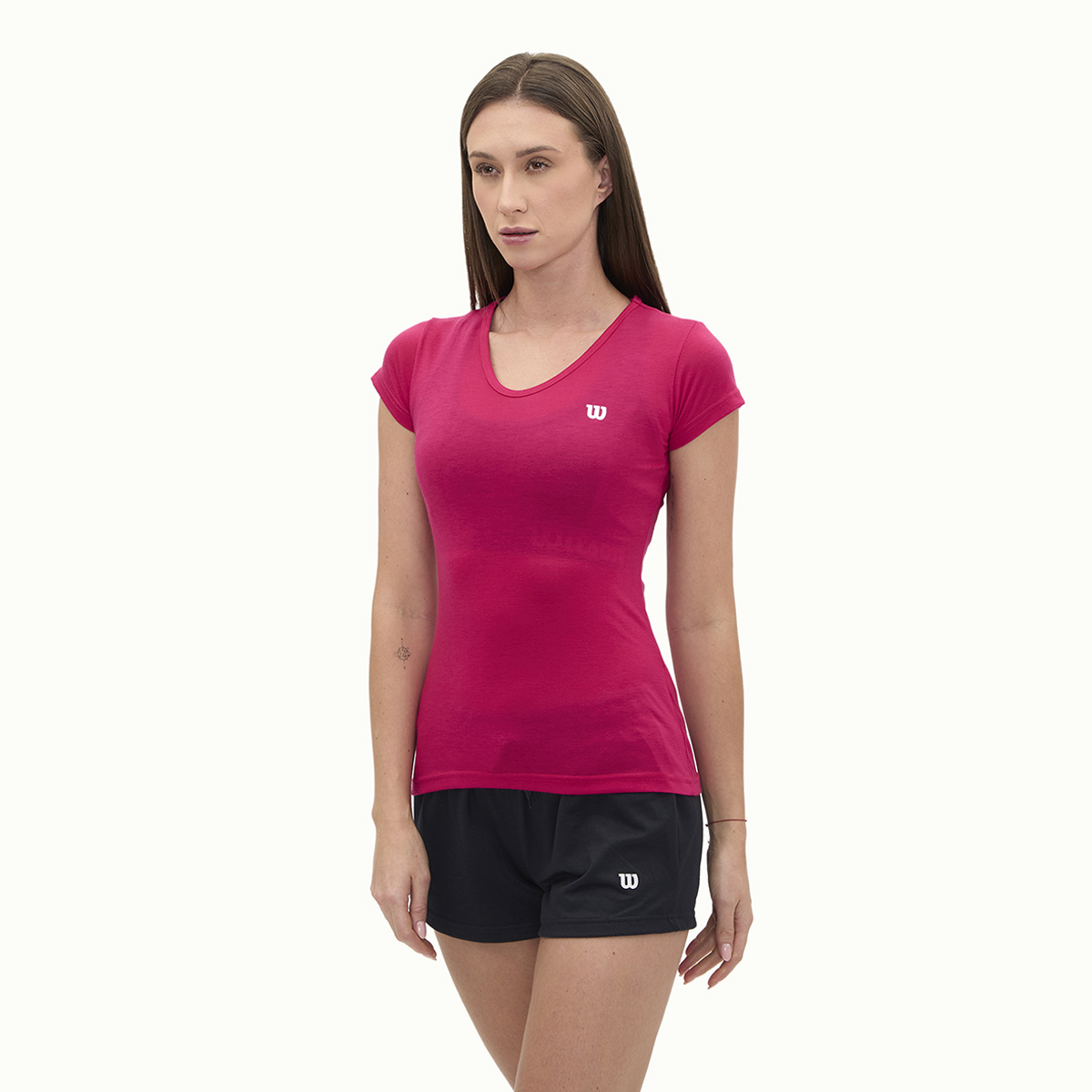 Foto 3 pulgar | Playera Wilson Polyspun Cuello V Lisa Para Mujer