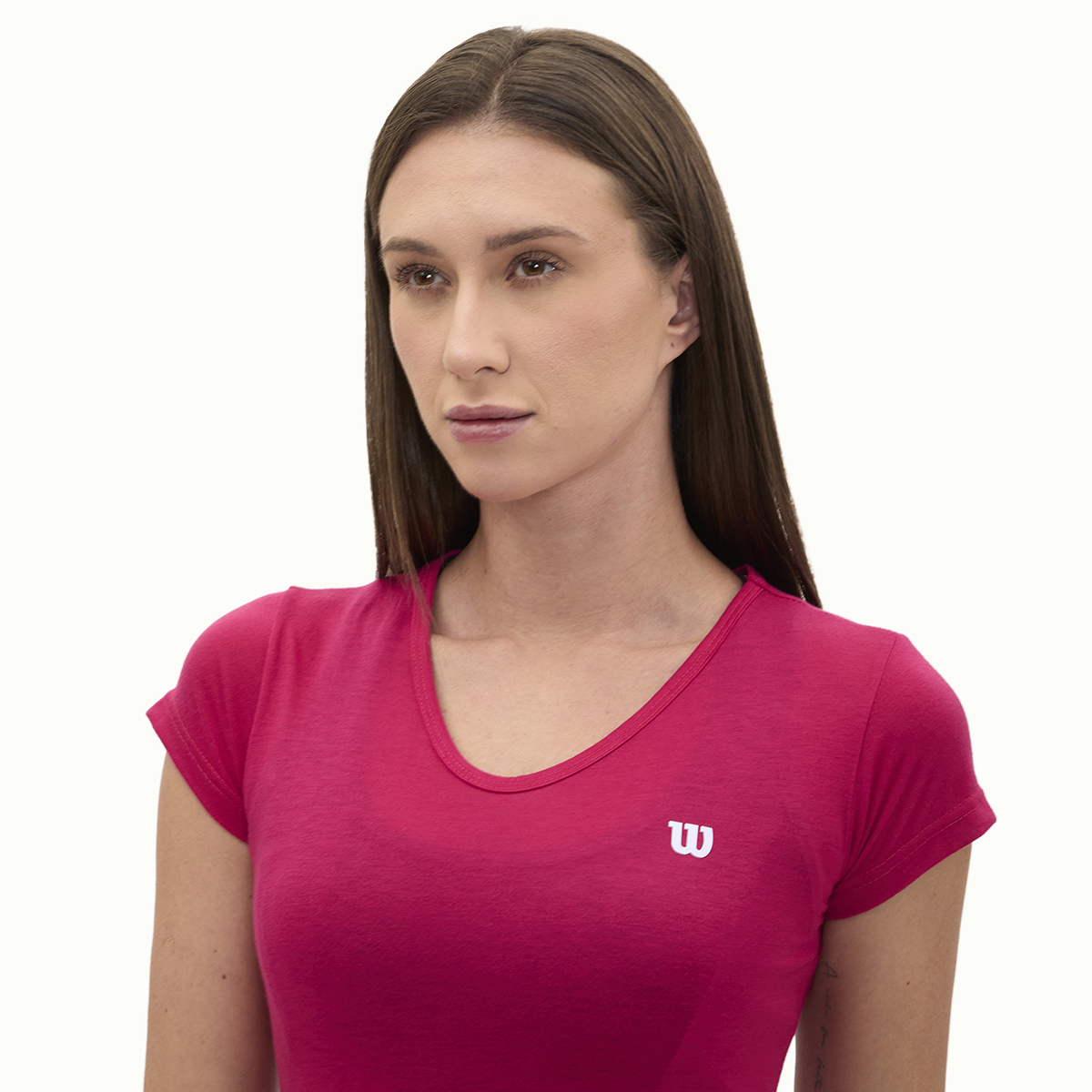 Foto 4 pulgar | Playera Wilson Polyspun Cuello V Lisa Para Mujer