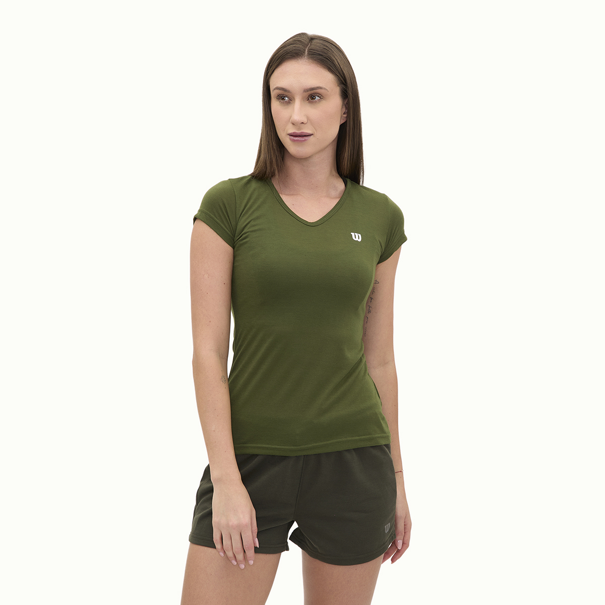 Foto 2 pulgar | Playera Wilson Polyspun Cuello V Lisa Para Mujer