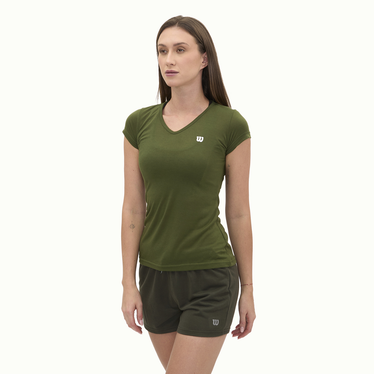 Foto 3 pulgar | Playera Wilson Polyspun Cuello V Lisa Para Mujer