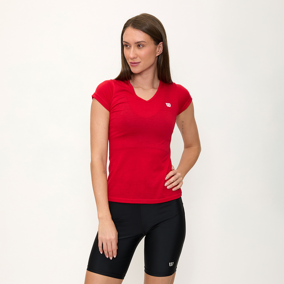 Foto 3 pulgar | Playera Wilson Polyspun Cuello V Lisa Para Mujer