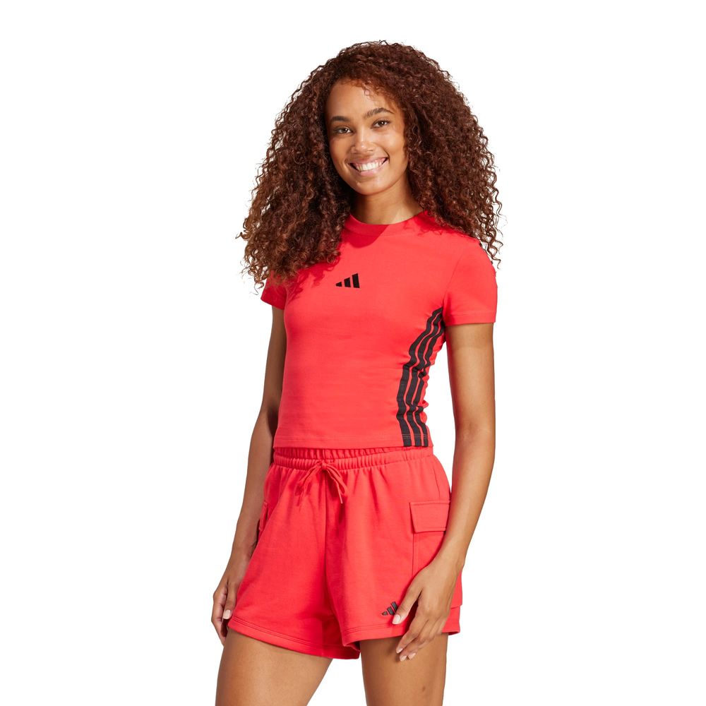 Foto 2 | Playera Essentials 3 Franjas Slim Baby Adidas Rojo Mujer