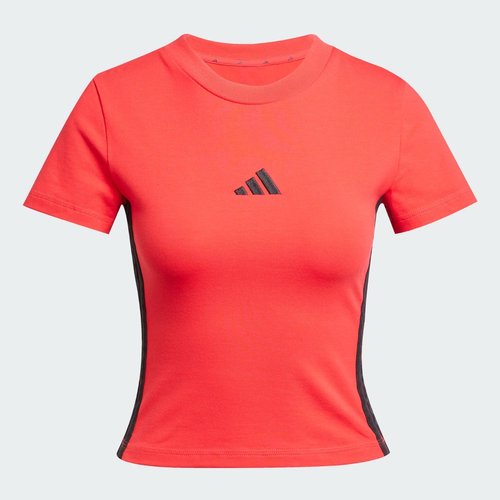 Foto 4 pulgar | Playera Essentials 3 Franjas Slim Baby Adidas Rojo Mujer
