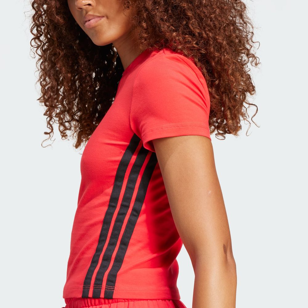 Foto 8 pulgar | Playera Essentials 3 Franjas Slim Baby Adidas Rojo Mujer