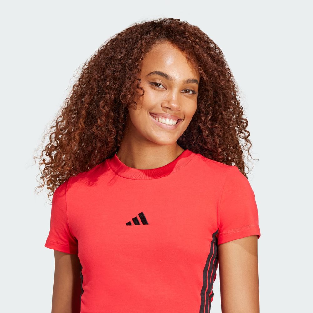 Foto 9 pulgar | Playera Essentials 3 Franjas Slim Baby Adidas Rojo Mujer